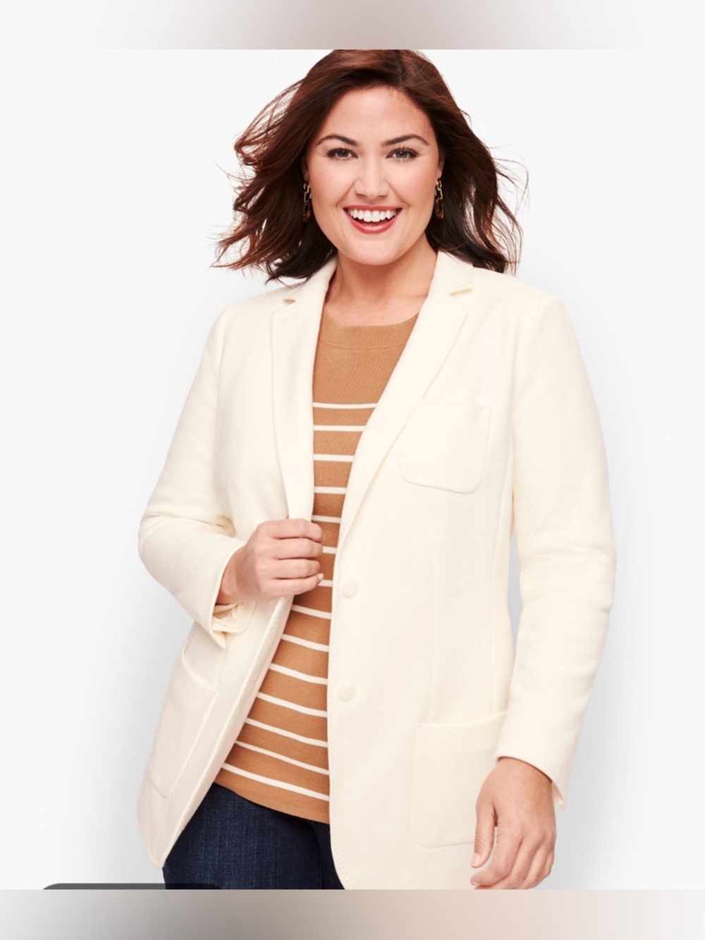 Talbots Aberdeen Classic Pique Knit Blazer Casual Career Creme’ Size 18